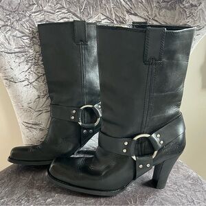 Women’s Harley Davidson Black Leather High Heel Boots Size 10